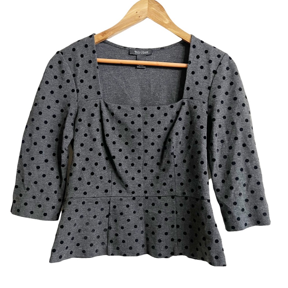 WHBM Gray Polka Dot Peplum Top
